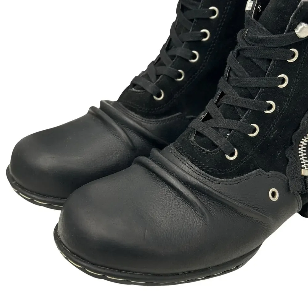 OTTO ZONE Moto Leather Suede Boots Men's 10 Black Streetwear Double Zip Biker